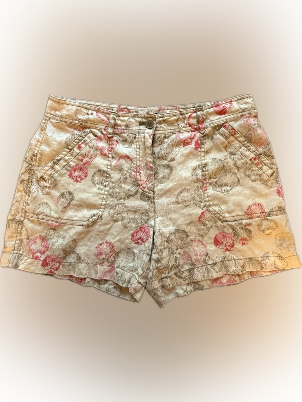 Tommy Bahama Seashell Print 100 Linen Women's Shorts in Light Beige